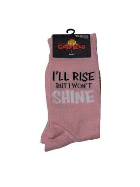 Garfield Pink Crew Socks I’ll Rise But I Won’t Shine Men’s 6-12